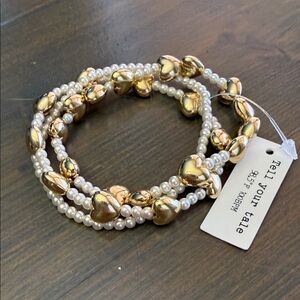 Gold and Pearl Heart Bracelet Set